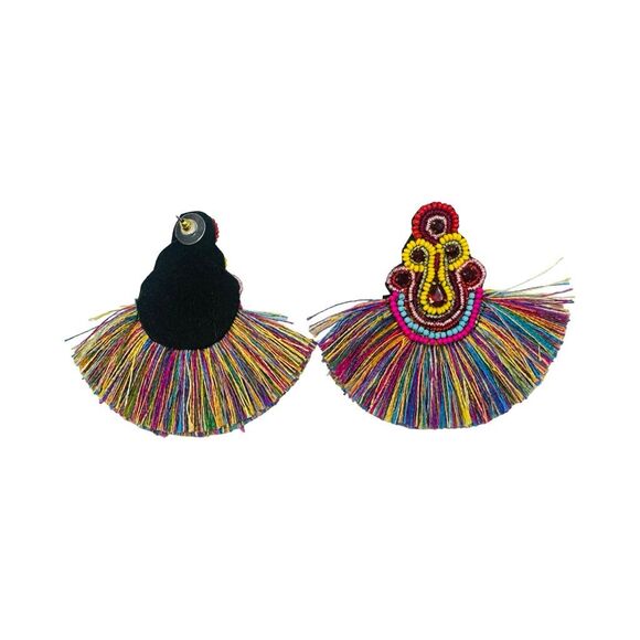 Multicolor Fringe Beaded Chandelier Earrings - Picture 2 of 2